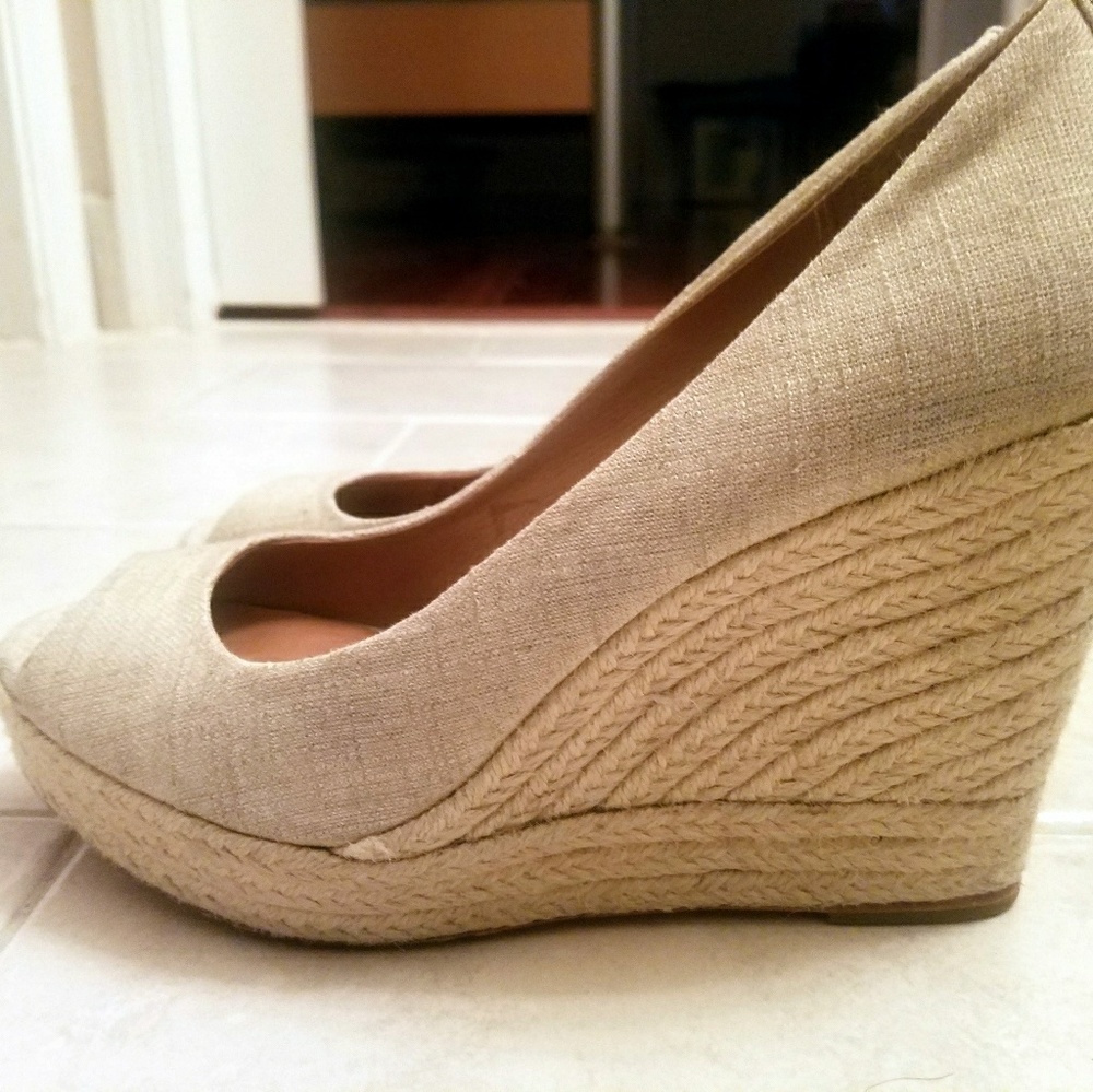 Coach Milan Ivory Linen Peep Toe Wedge